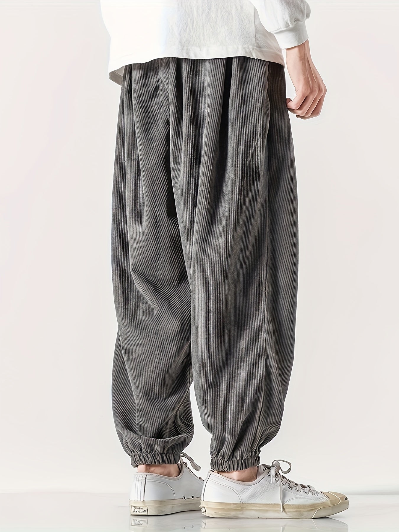 Men's Loose Fit Corduroy Pants – Wide-Leg Drawstring Trousers, Stylish and Comfortable Bottoms for Spring and Fall Wear