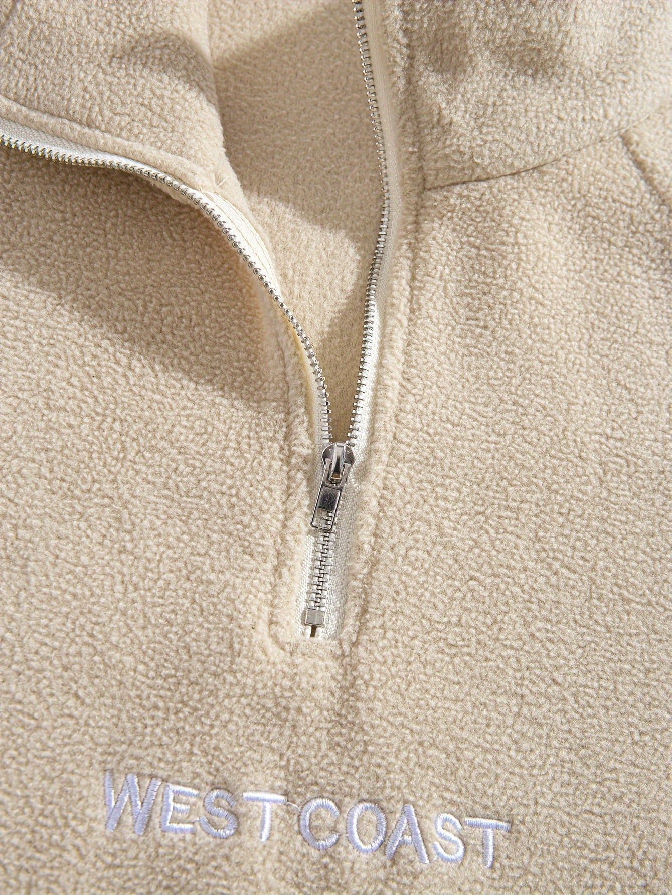 Shaking Grain Velvet Embroidery Medium High Collar Zipper Hoodie Warm Sweater