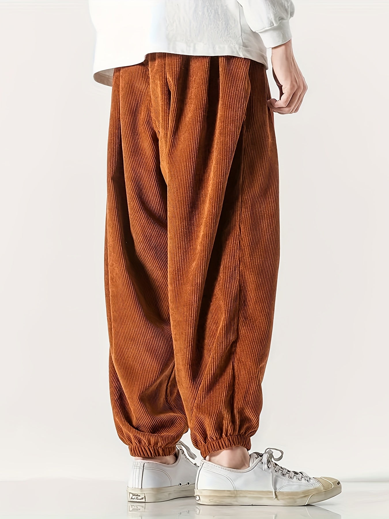 Men's Loose Fit Corduroy Pants – Wide-Leg Drawstring Trousers, Stylish and Comfortable Bottoms for Spring and Fall Wear