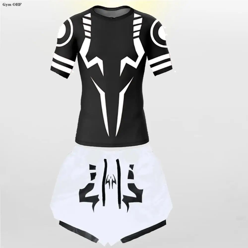 Jujutsu Kaisen Compression Tracksuit – 2-in-1 Men’s T-Shirt & Shorts Set for Running, Gym, MMA Training