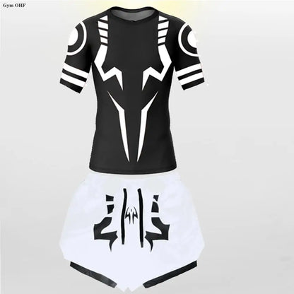 Jujutsu Kaisen Compression Tracksuit – 2-in-1 Men’s T-Shirt & Shorts Set for Running, Gym, MMA Training