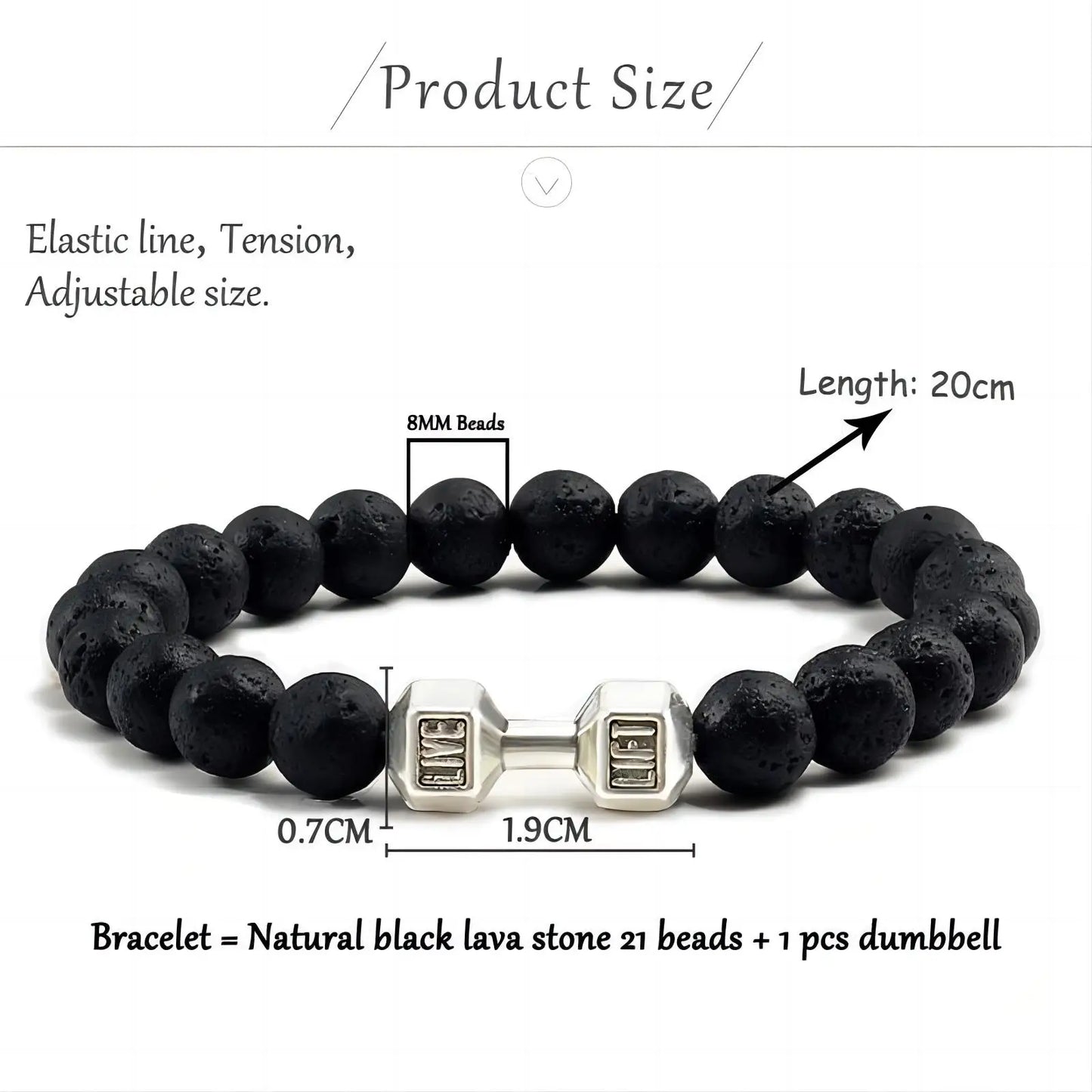 LavaFit Bracelet – Volcanic Stone & Matte Beads Dumbbell Fitness Jewelry for Men & Women