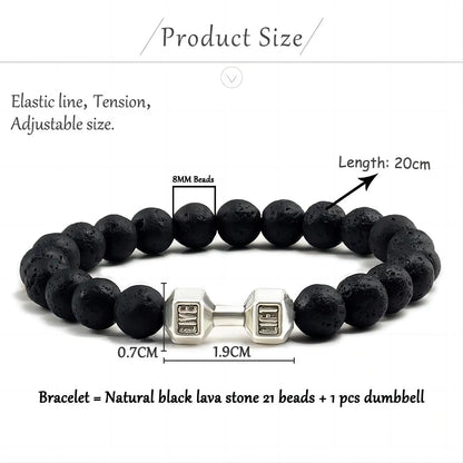 LavaFit Bracelet – Volcanic Stone & Matte Beads Dumbbell Fitness Jewelry for Men & Women