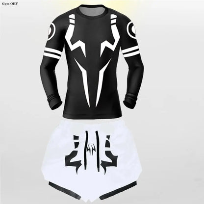 Jujutsu Kaisen Compression Tracksuit – 2-in-1 Men’s T-Shirt & Shorts Set for Running, Gym, MMA Training