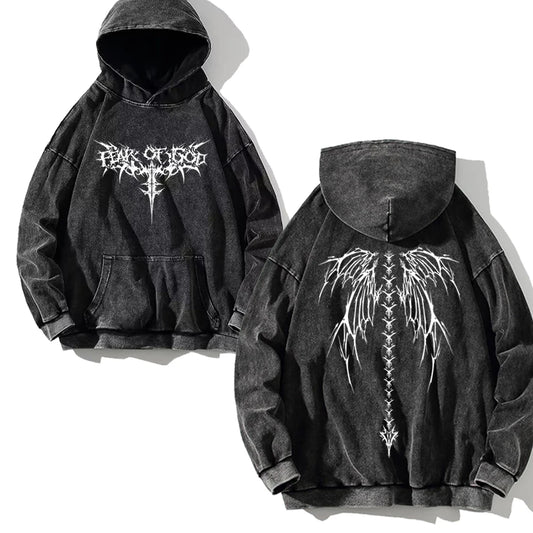 ThornWing Goth Hoodie – Y2K Vintage Pullover for Men & Women, Punk Streetwear Sweatshirt